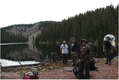 Thumper, Photoman, Pop-Pop, and The Professor on the Dam of Deer Lake.