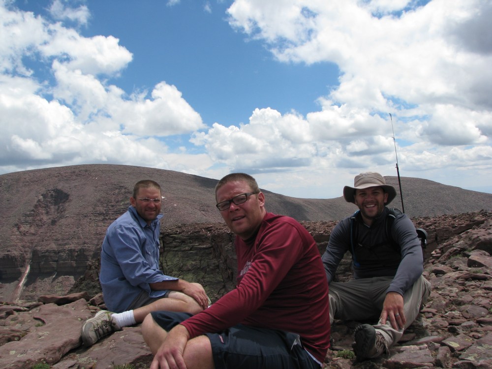 MSRH, Photoman, and Thumper on ridgeline peak to the North of Mt Emmons.
