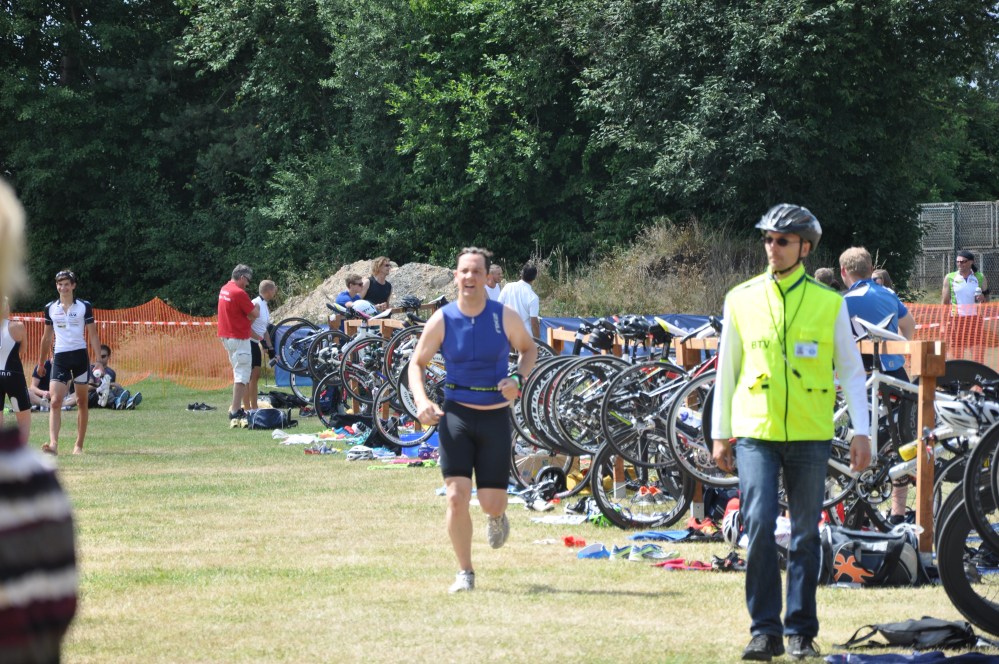 Coming out of T2.  A lot of bikes are already hanging.